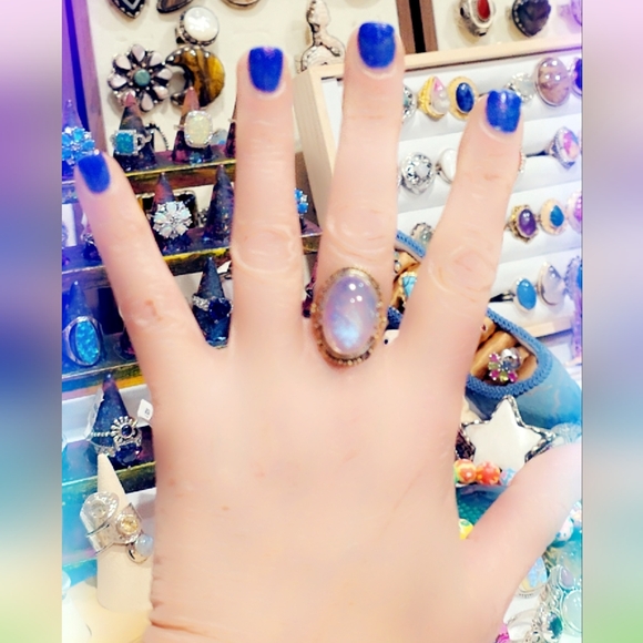 Club Gemstone Jewelry - Custom Made Rainbow Moonstone Solid Sterling Gemstone Ring